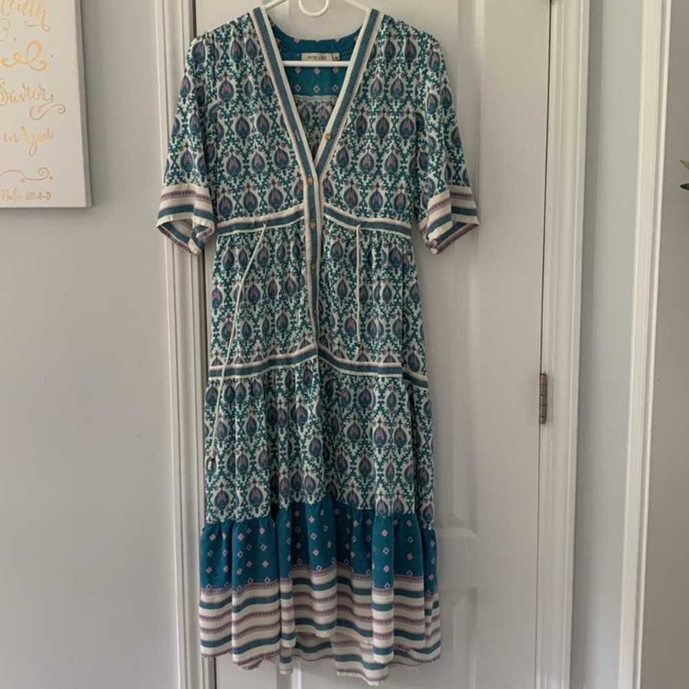 Teal Printed Boho Dress